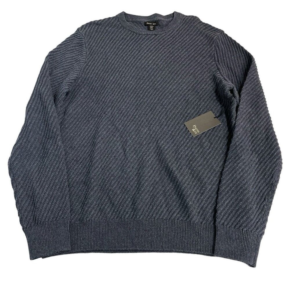 Porter & Ash Sweater Pullover Crew Neck Blue Ribbed‎ Knit Size XL Casual Travel